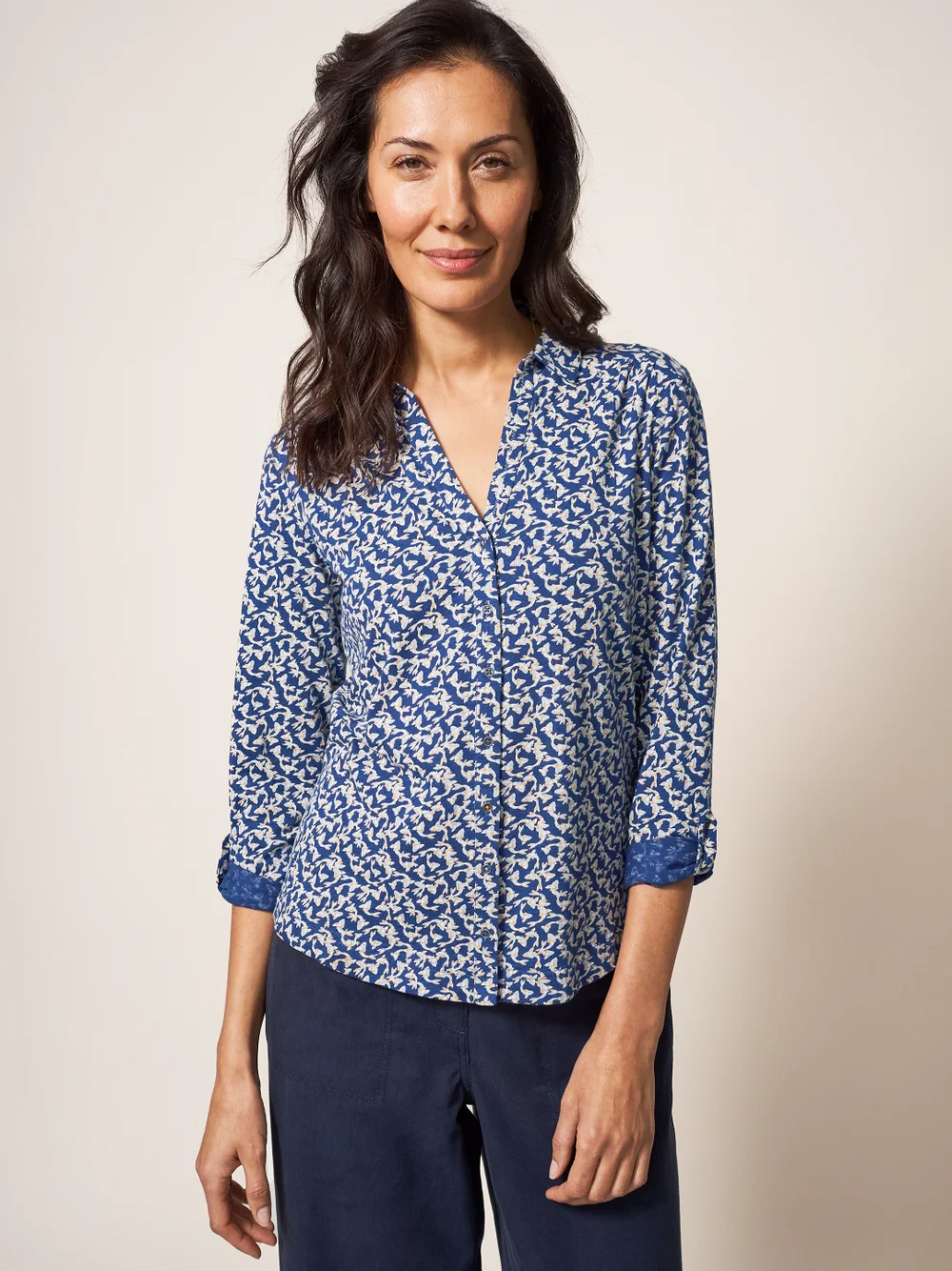 Annie Bedruckte Jerseybluse - Marineblauer Aufdruck - 38 Bild 1