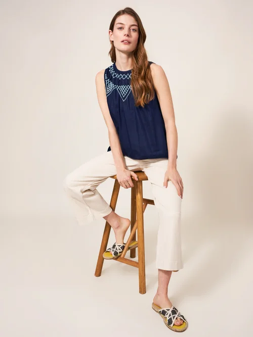 Esme Ärmellose Bluse aus Baumwoll-Seiden-Mischung - Marineblau Mehrfarbig - 38 Bild 1