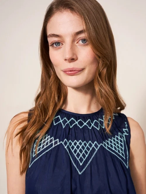 Esme Ärmellose Bluse aus Baumwoll-Seiden-Mischung - Marineblau Mehrfarbig - 38 Bild 2