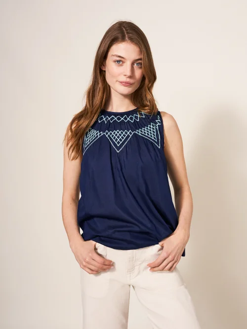 Esme Ärmellose Bluse aus Baumwoll-Seiden-Mischung - Marineblau Mehrfarbig - 38 Bild 3