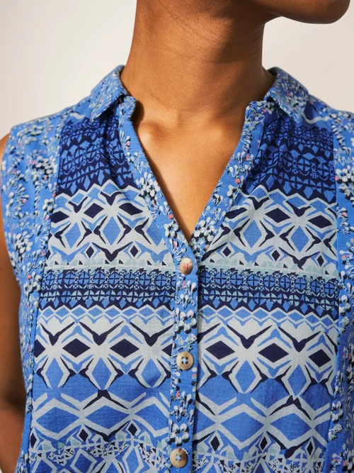 Ärmellose Jerseybluse mit Printmotiv - Blauer Aufdruck - 38 Bild 2