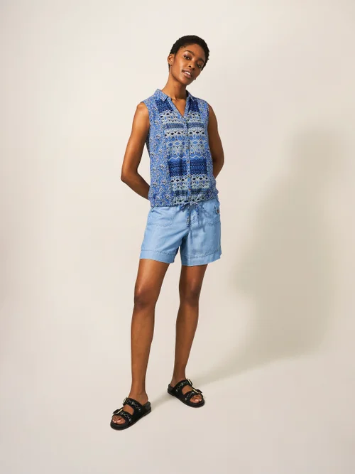 Ärmellose Jerseybluse mit Printmotiv - Blauer Aufdruck - 38 Bild 3