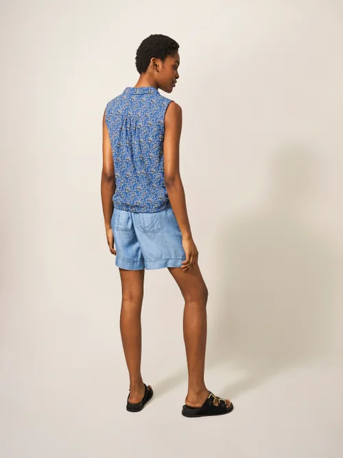 Ärmellose Jerseybluse mit Printmotiv - Blauer Aufdruck - 38 Bild 4