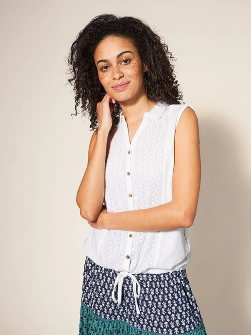 Ärmellose Jerseybluse mit Printmotiv - Bril White - 46/R Bild 1