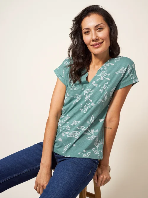 Nelly T-Shirt mit Keilausschnitt - Blaugrüner Aufdruck - 38 Bild 1