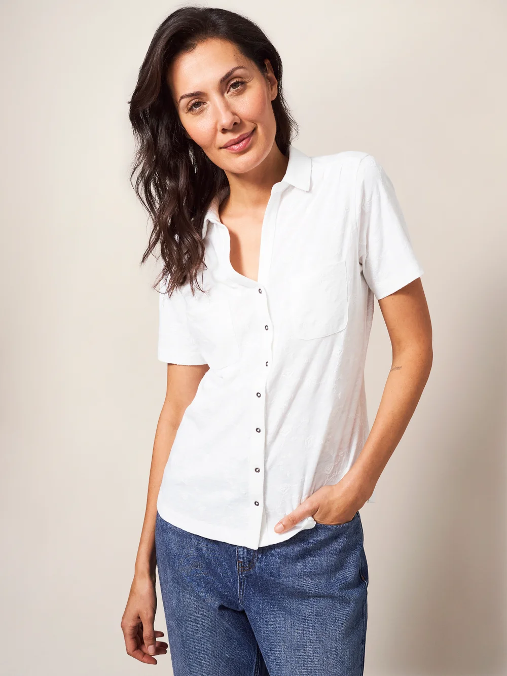 Penny Jerseybluse mit Taschen - Brillantweiß - 44 Bild 1