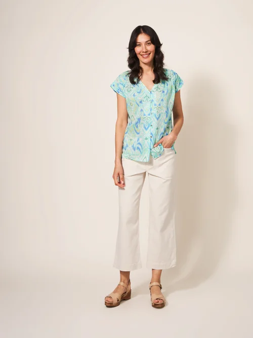 Rae Kurzärmelige Bluse aus Bio-Baumwolle - Elfenbeinfarbener Aufdruck - 38 Bild 3