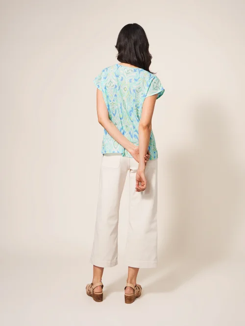 Rae Kurzärmelige Bluse aus Bio-Baumwolle - Elfenbeinfarbener Aufdruck - 38 Bild 4