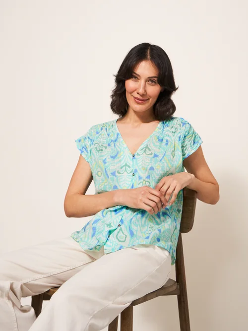 Rae Kurzärmelige Bluse aus Bio-Baumwolle - Elfenbeinfarbener Aufdruck - 38 Bild 1