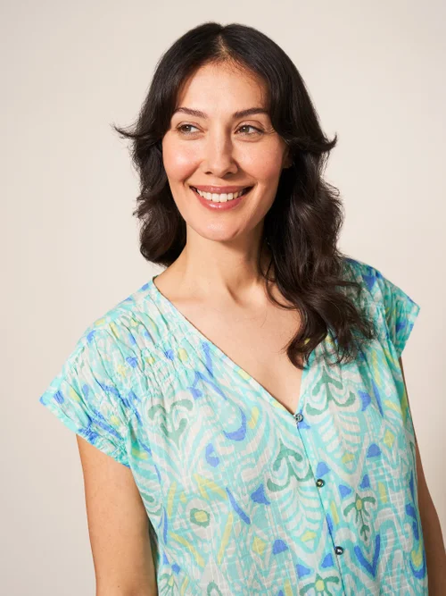 Rae Kurzärmelige Bluse aus Bio-Baumwolle - Elfenbeinfarbener Aufdruck - 38 Bild 2