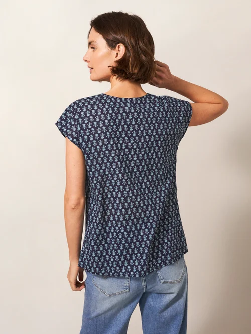 Rae Kurzärmelige Bluse aus Bio-Baumwolle - Marineblau Mehrfarbig - 38 Bild 4