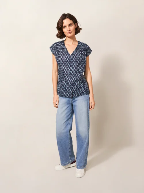 Rae Kurzärmelige Bluse aus Bio-Baumwolle - Marineblau Mehrfarbig - 38 Bild 3