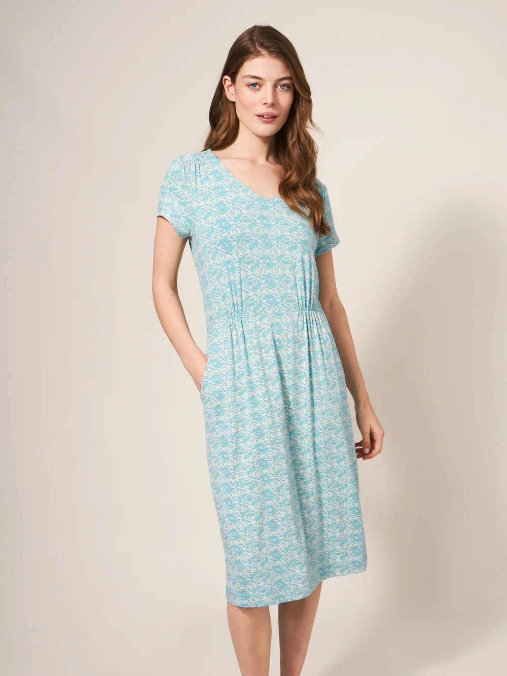 Tallie EcoVero Jerseykleid - Elfenbeinfarbener Aufdruck - 38 Bild 1