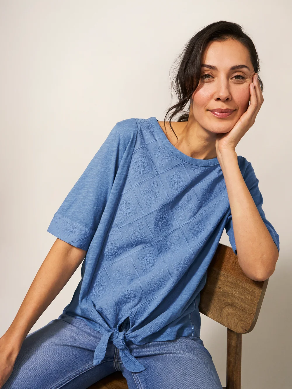 Top mit Bindesaum - Mittelblau - 38 Bild 1