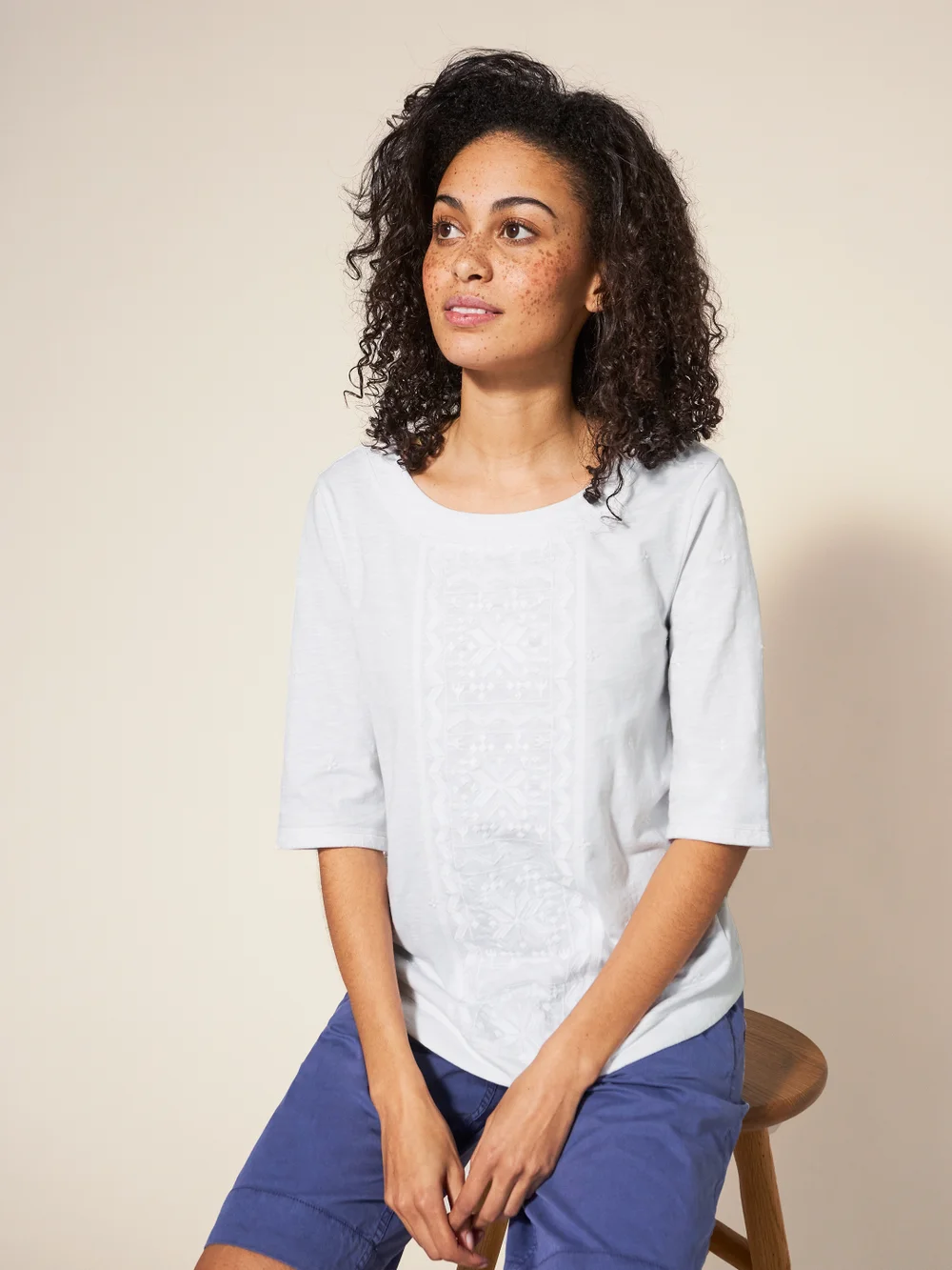 Weaver Jerseytop mit Stickerei - Brillantweiß - 44 Bild 1