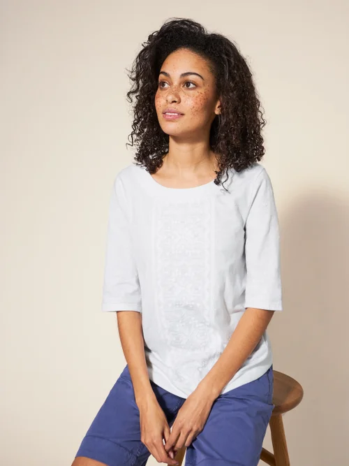 Weaver Jerseytop mit Stickerei - Brillantweiß - 44 Bild 1