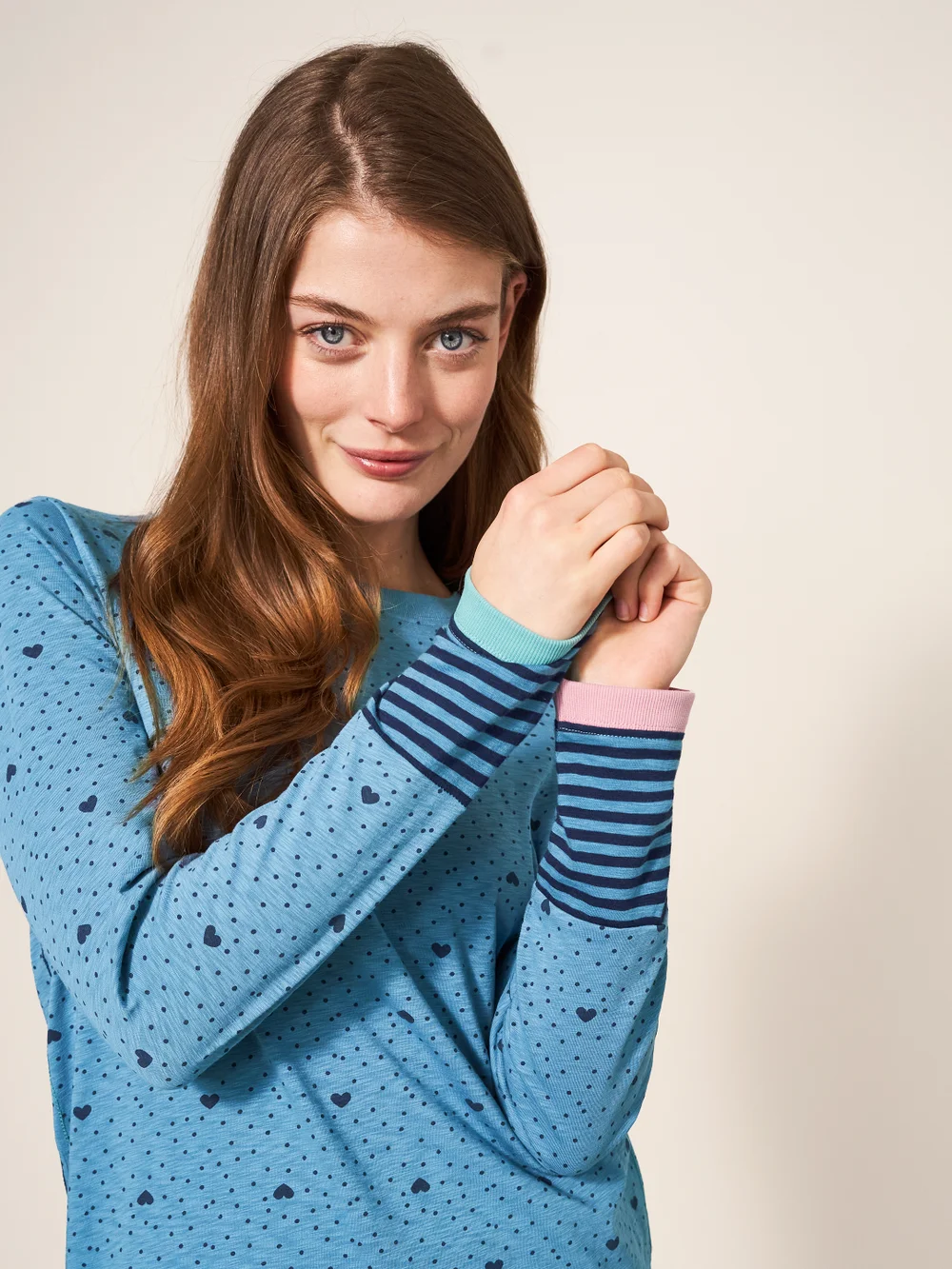 Cassie Langarmtop mit Print - Blaugrüner Aufdruck - 34 Bild 1