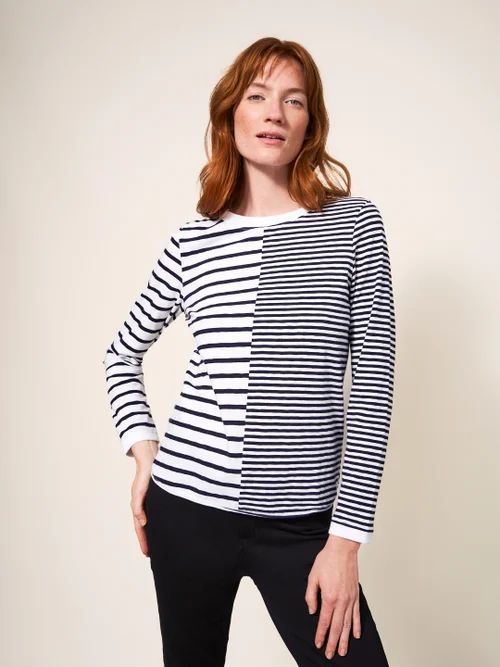 Cassie Langarmtop gestreift - Marineblau Mehrfarbig - 34 Bild 3