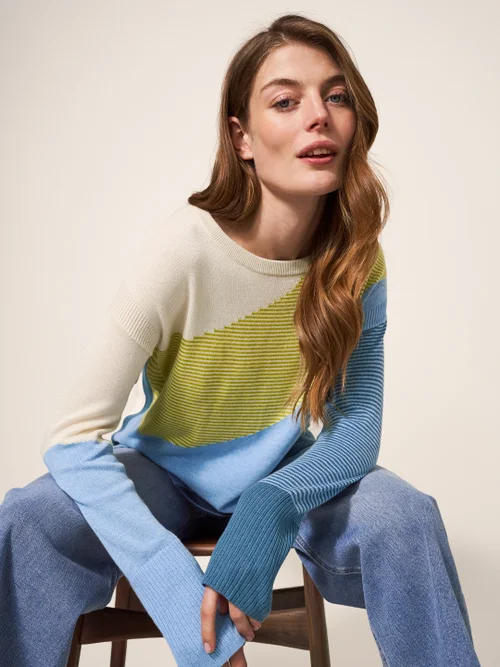 Olive Pullover mit abstraktem Muster - Blau Mehrfarbig - 34 Bild 1