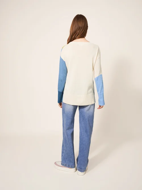 Olive Pullover mit abstraktem Muster - Blau Mehrfarbig - 34 Bild 4