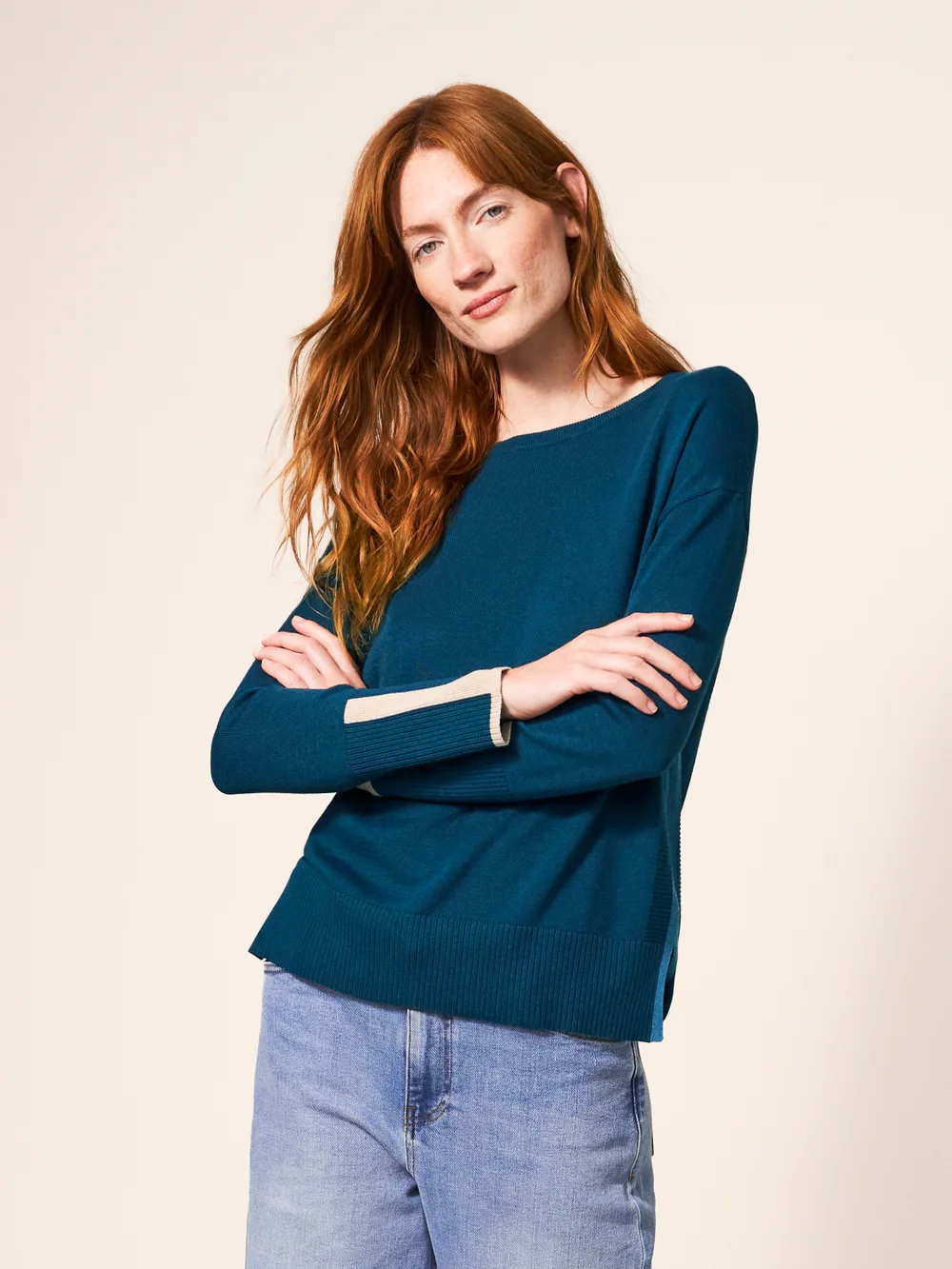 Olive Gestreifter Pullover - Dunkel-Blaugrün - 34 Bild 1