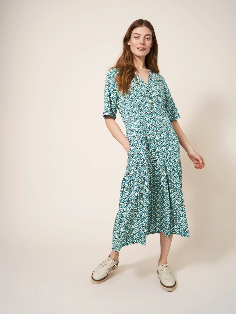 Sabina Jerseykleid - Blaugrüner Aufdruck - 34 Bild 1