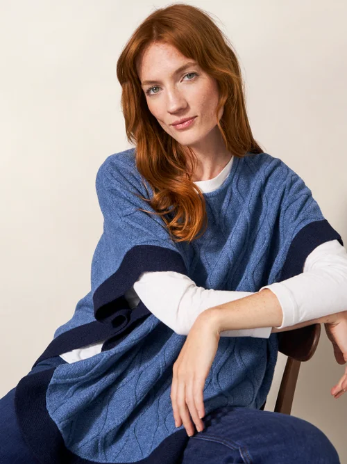 Fern Strickponcho - Mittelblau - Einheitsgröße Bild 1
