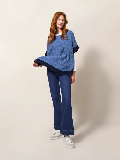 Fern Strickponcho - Mittelblau - Einheitsgröße Bild 3
