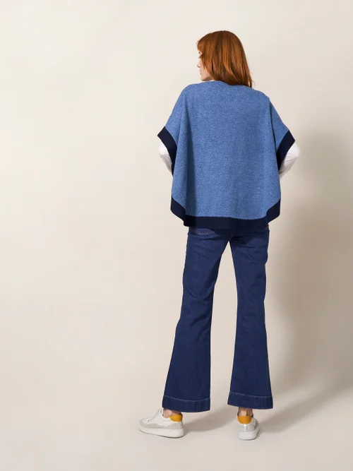 Fern Strickponcho - Mittelblau - Einheitsgröße Bild 4