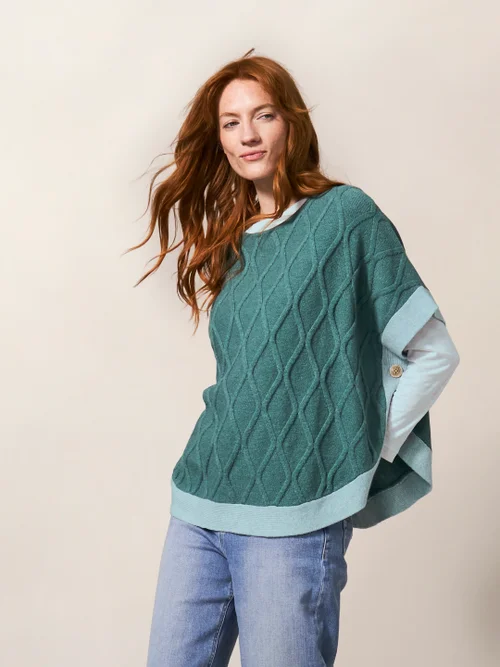 Fern Strickponcho - Mittel-Blaugrün - Einheitsgröße Bild 2