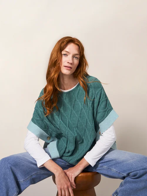Fern Strickponcho - Mittel-Blaugrün - Einheitsgröße Bild 1