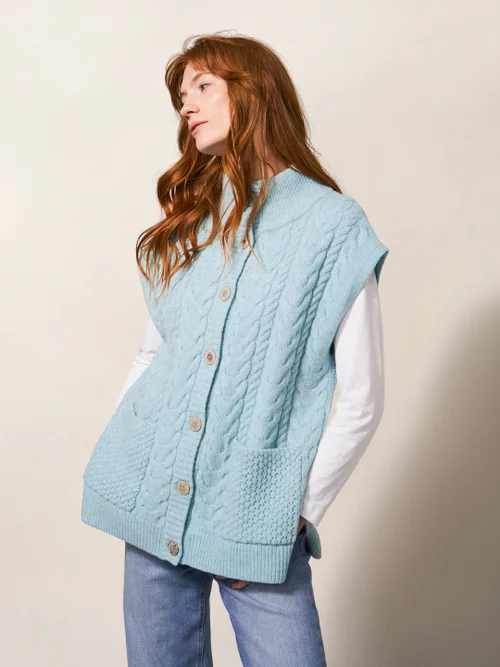 Chestnut Zopfstrickponcho mit Taschen - Hellblau - S Bild 3