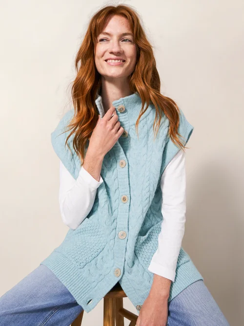 Chestnut Zopfstrickponcho mit Taschen - Hellblau - S Bild 1