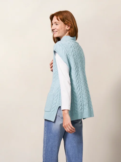 Chestnut Zopfstrickponcho mit Taschen - Hellblau - S Bild 4