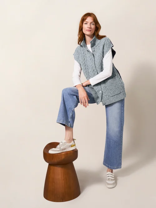 Chestnut Zopfstrickponcho mit Taschen - Grau Mehrfarbig - S Bild 1