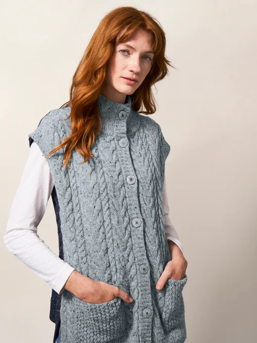 Chestnut Zopfstrickponcho mit Taschen - Grau Mehrfarbig - S Bild 2