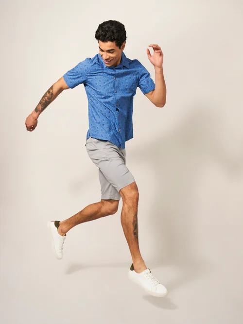 Block Kurzarmhemd mit Blatt-Print - Hellblau - S Bild 1