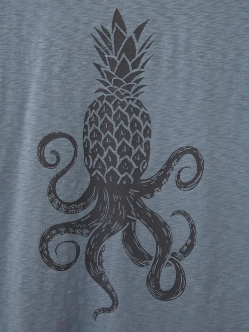T-Shirt mit Ananas- und Oktopusmotiv - Mittelblau - S Bild 2