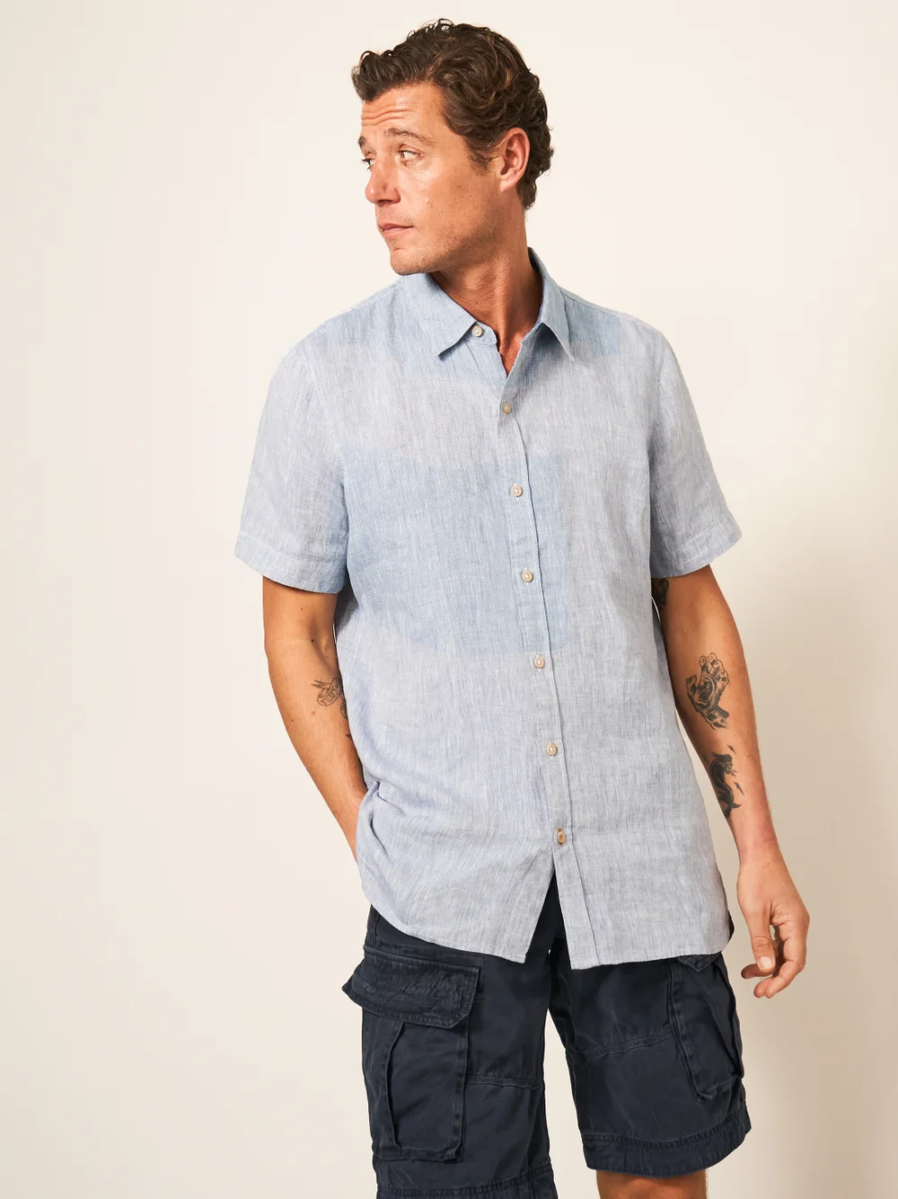 Pembroke Kurzarmhemd aus Leinen - Chambray-Blau - S Bild 1