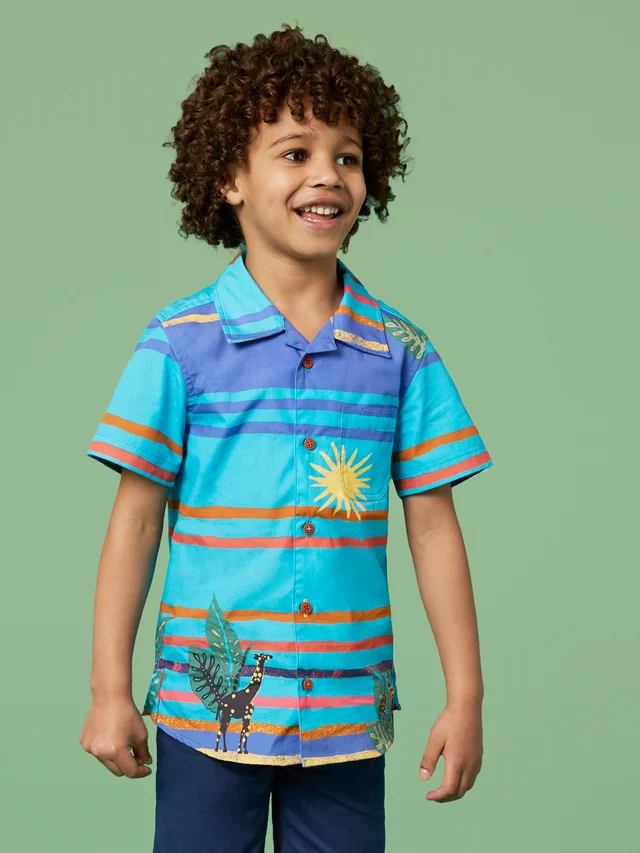 Gestreiftes Kurzarmhemd mit Giraffenmotiv