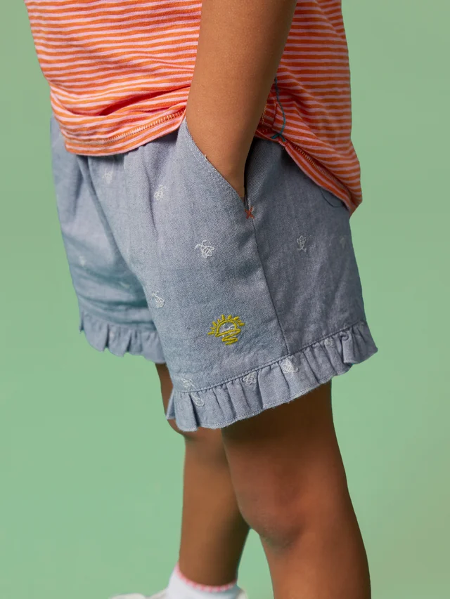 Rüschenshorts aus Chambray