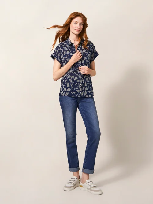 Ella Bluse aus Bio-Baumwolle - Marineblauer Aufdruck - 38 Bild 3