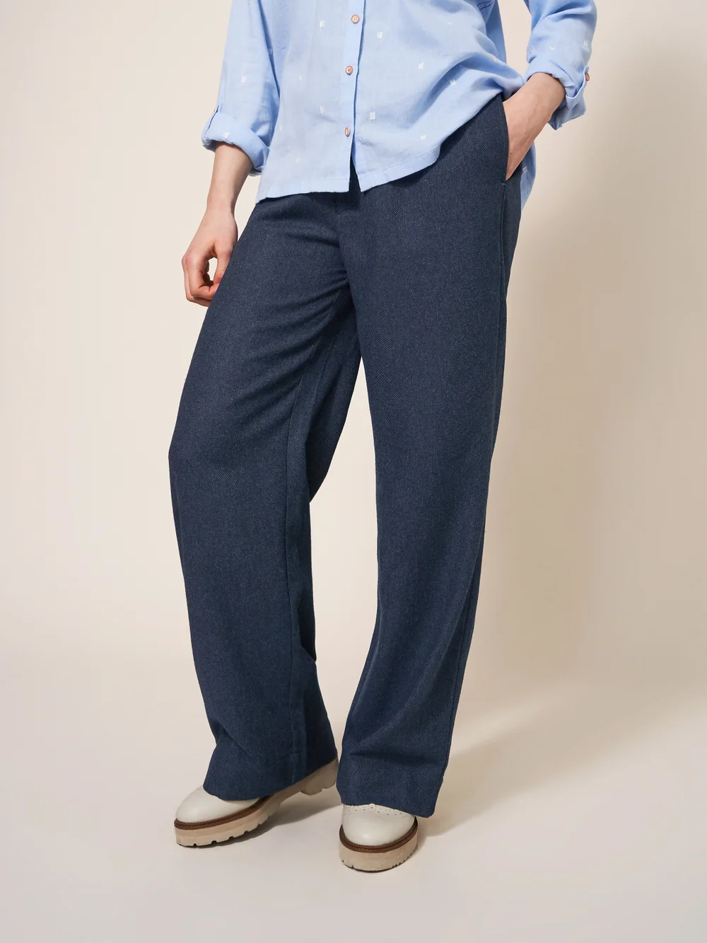 Belle Tweedhose mit weitem Bein - Marineblau Mehrfarbig - 38 Bild 1