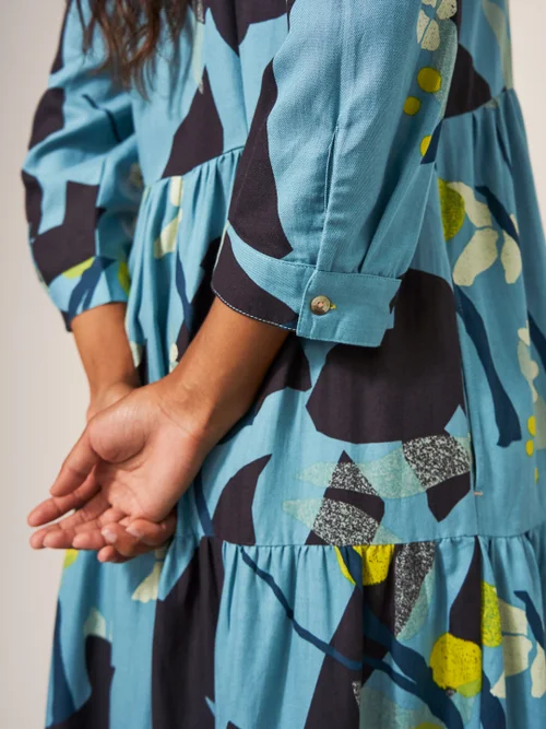 Maya Gestuftes Blusenkleid - Blaugrün Mehrfarbig - 38 Bild 2