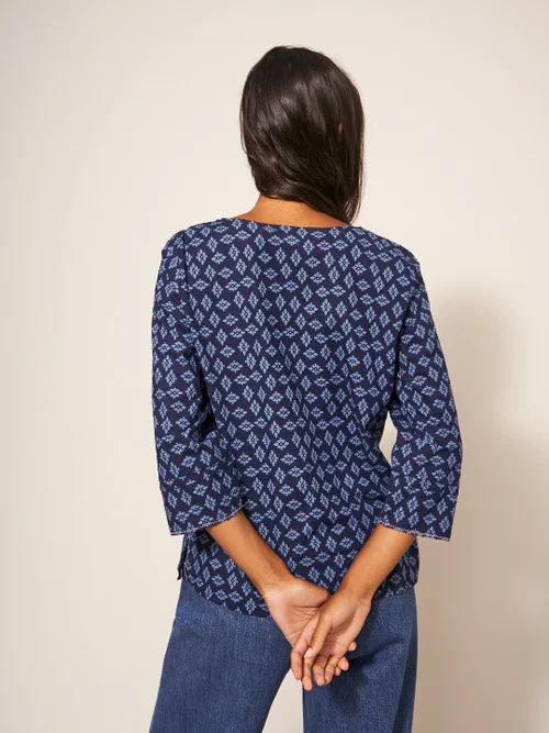 Rae Bluse aus Bio-Baumwolle - Marineblau Mehrfarbig - 34 Bild 3