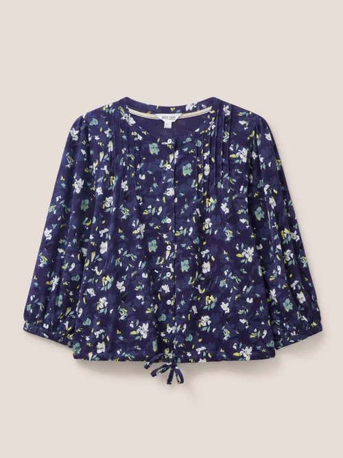 Bennie Bluse mit Bindesaum - Marineblauer Aufdruck - 38 Bild 4