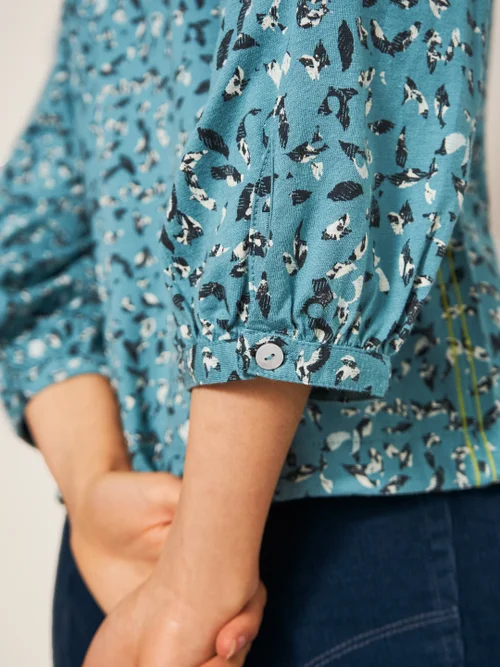 Bennie Bluse mit Bindesaum - Blaugrüner Aufdruck - 38 Bild 2