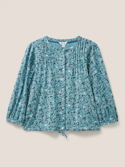 Bennie Bluse mit Bindesaum - Blaugrüner Aufdruck - 38 Bild 4