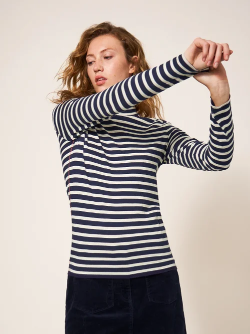 Camile Langarmshirt mit hochgeschlossenem Kragen - Marineblau Mehrfarbig - 38 Bild 2
