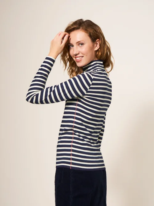 Camile Langarmshirt mit hochgeschlossenem Kragen - Marineblau Mehrfarbig - 38 Bild 3